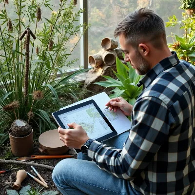 Designer sketching a sustainable landscape plan with native plants